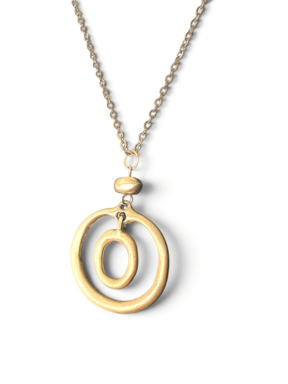 💛 Brushed Gold Tone Open Circles Pendant Necklace